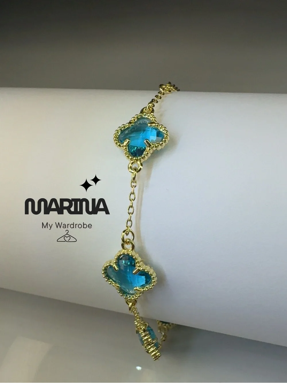 MARINA Gold Bracelet with Blue Clover Crystal Accents